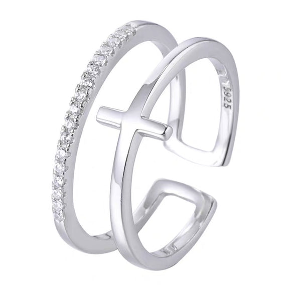 S925 Double cross silver ring