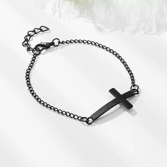 Black plated material cross bracelet