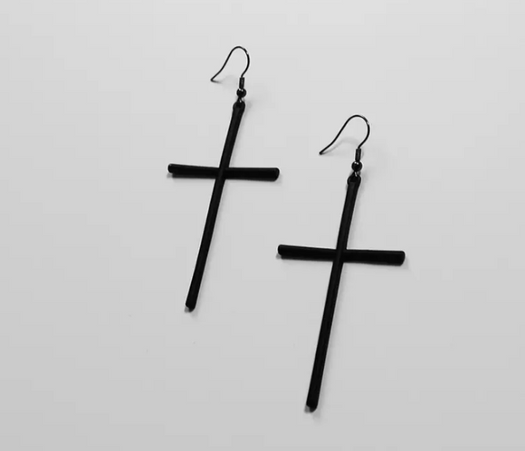 Black plated metal cross earrings